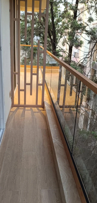 Wooden Finish Glass Railing