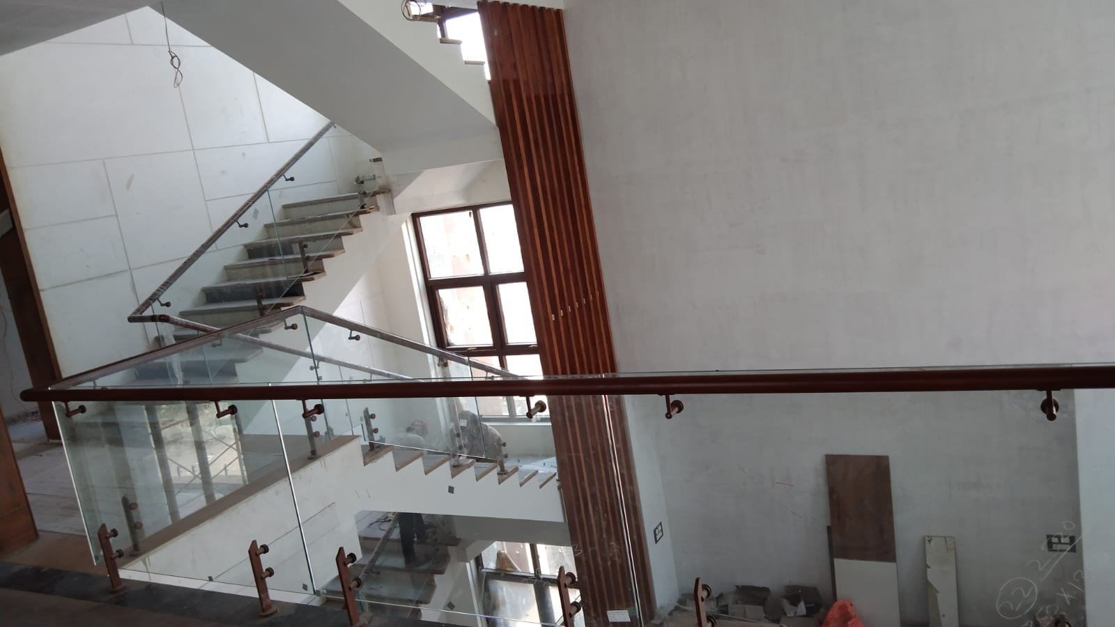 Wooden Finish Glass Railing
